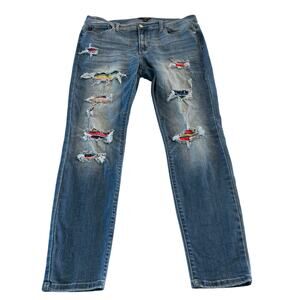 Judy Blue Skinny Jeans Distressed With Multicolored Patches Size 1XL‎